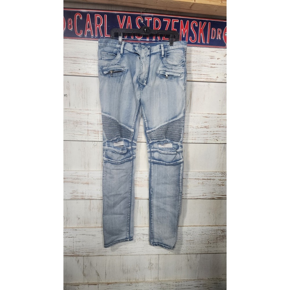 Balmain  Men's  Biker Denim Jeans Blue Size 36/35  Authentic Made In Japan A16